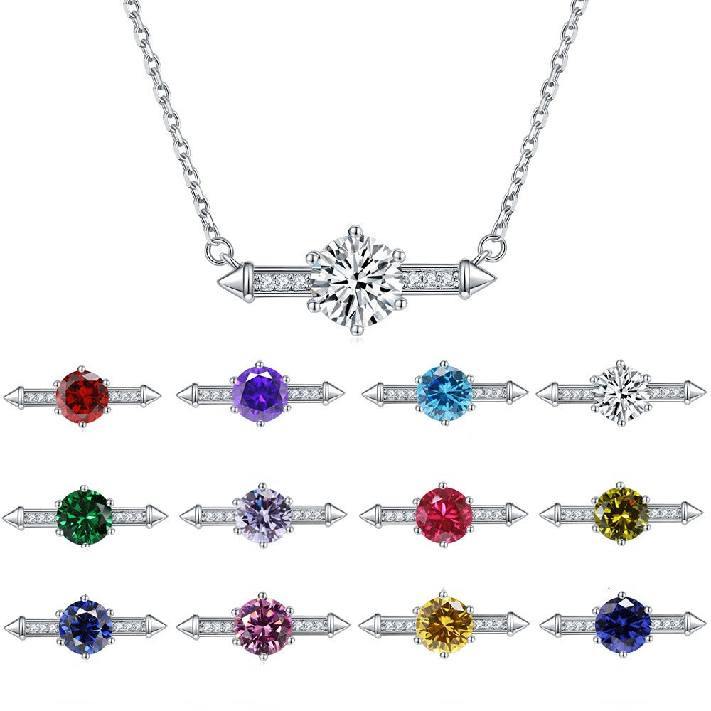 Six Prongs Colourful Zircon Double Arrowhead Silver Necklace for Women