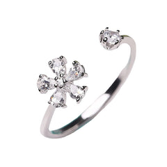 Opening Design Zircon Flowers Silver Ring for Women