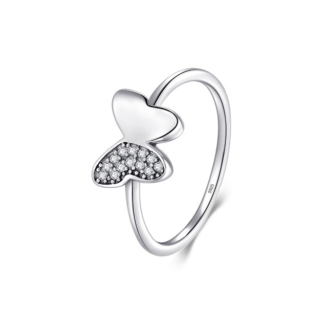 Simple and Fresh S925 Silver Korean Edition Ring for Female Actress, Elegant Butterfly Micro Inlaid Small Fine Ring, Wholesale of Cross Border Foreign Trade in Europe and America