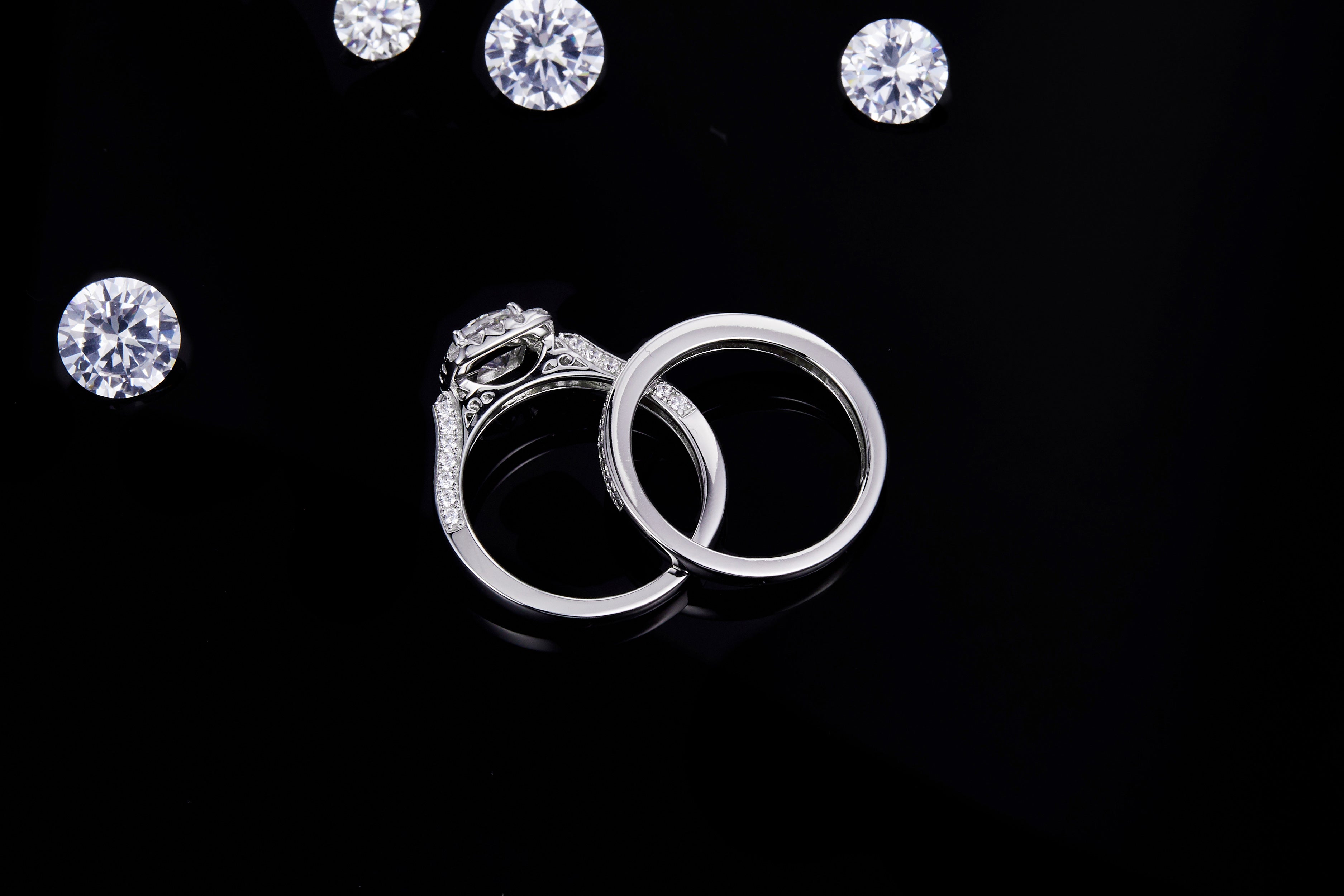 Square Soleste Halo Moissanite and Half Eternity Ring Pack