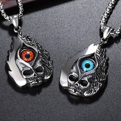 Halloween Vintage Flame Skull Eye Titanium Steel Necklace for Men