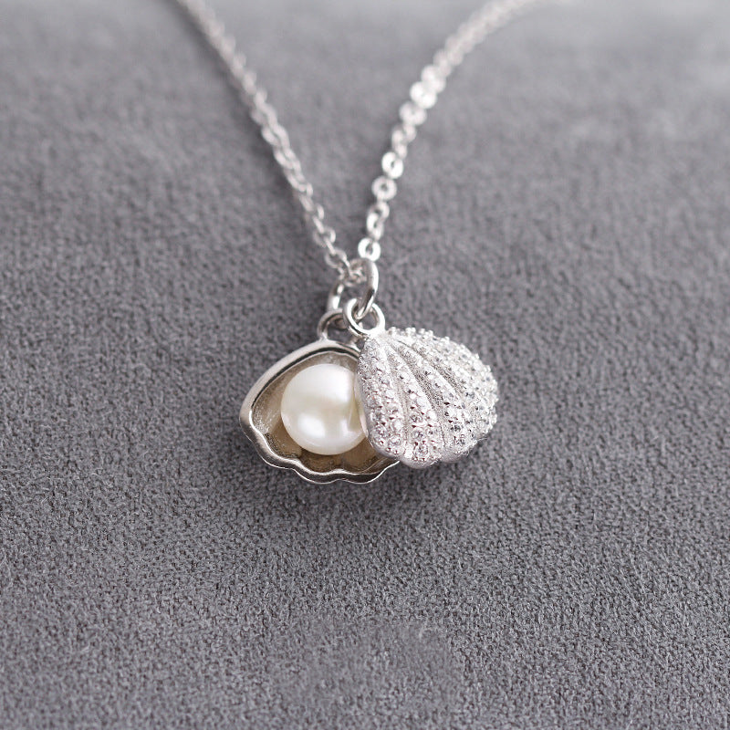 (Pendant Only) Moveable Zircon Shell Pearl Silver Pendant for Women