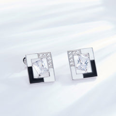 Black White Enamel Rectangle Studs