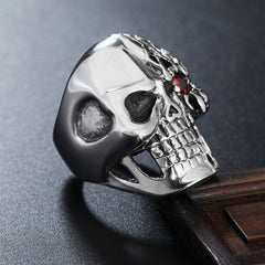 Halloween Red Zircon Skull Head Titanium Steel Ring for Men