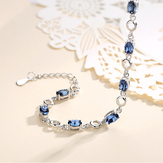 Oval Crystal Silver Bracelet for Women