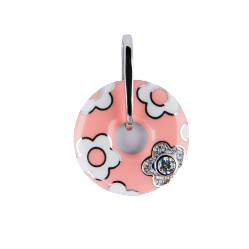 Strawberry Donut Enamel Silver Pendant