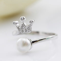 Zircon Crown with Freshwater Pearl Silver Ring