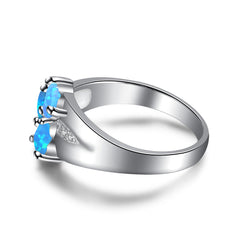 Three Heart Shape Blue Opal Sterling Silver Ring