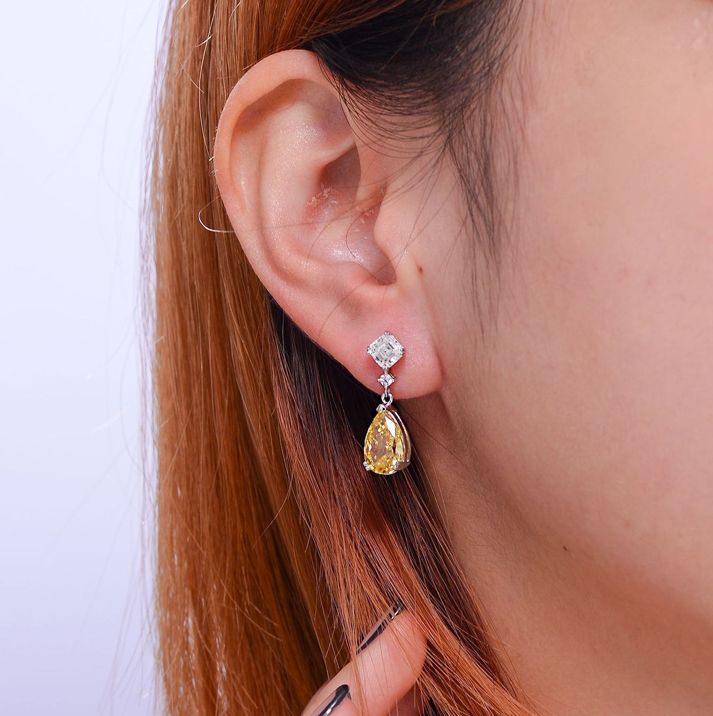 Yellow Pear Shape Zircon Silver Drop Earrings