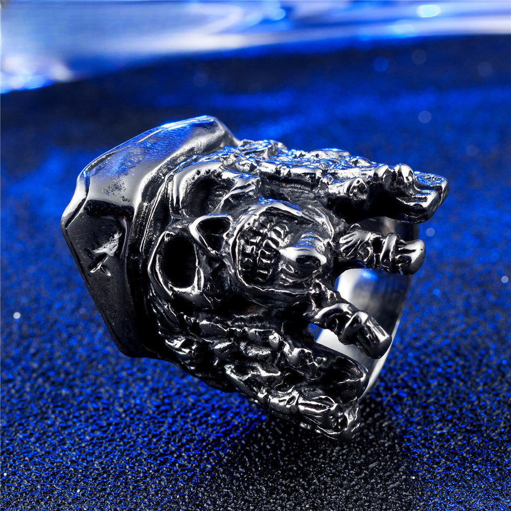 Halloween Caribbean Pirates Skull Titanium Steel Ring for Men