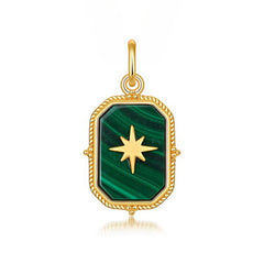 Geometric Rectangular Octagon Malachite Star Sterling Silver Pendant