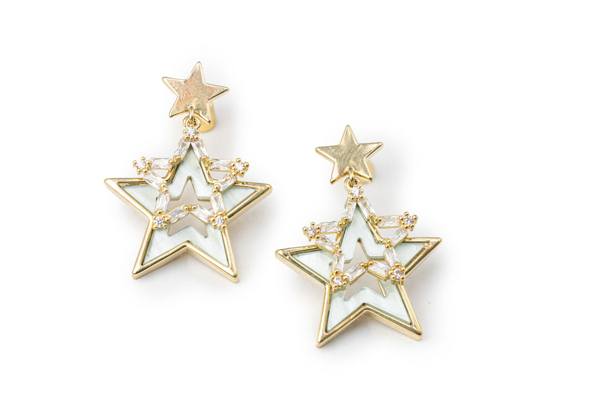 Golden Stars with Stars Drop Earrings