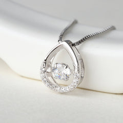 (Pendant Only) Pear Drop with Round Zircon Silver Pendant for Women