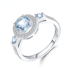 Natural Topaz Round Cut Luxury Soleste Halo Silver Ring for Women