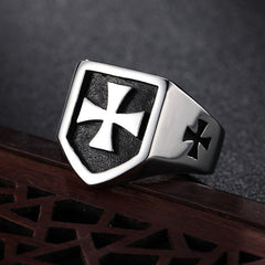 Shield Teutonic Cross Titanium Steel Ring for Men
