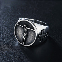 Jesus Crucifix Round Titanium Steel Ring for Men