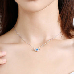 Blue Zircon Deer Pendant Silver Necklace for Women