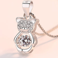 (Pendant Only) Little Bear with Zircon Silver Pendant for Women