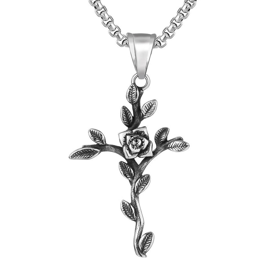 Gothic Rose Cross Titanium Steel Necklace for Men