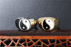 Yin Yang Bagua Black and White Men's Titanium Steel Ring