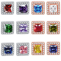 Square Zircon Soleste Halo Silver Studs Earrings for Women