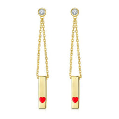 Enamel Red Heart Gold Bar Drop Earrings