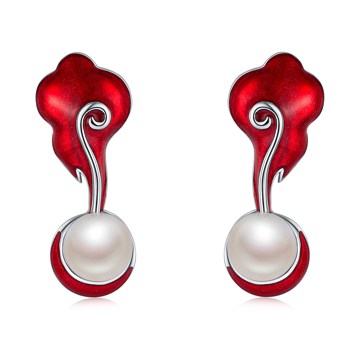 Red Enamel Pearl Drop Earrings