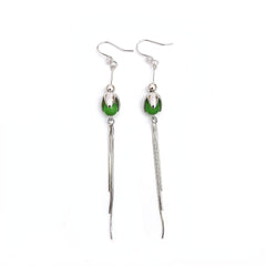 Colourful Opal Stone Flower Bud Tassel Silver Drop Earrings for Women