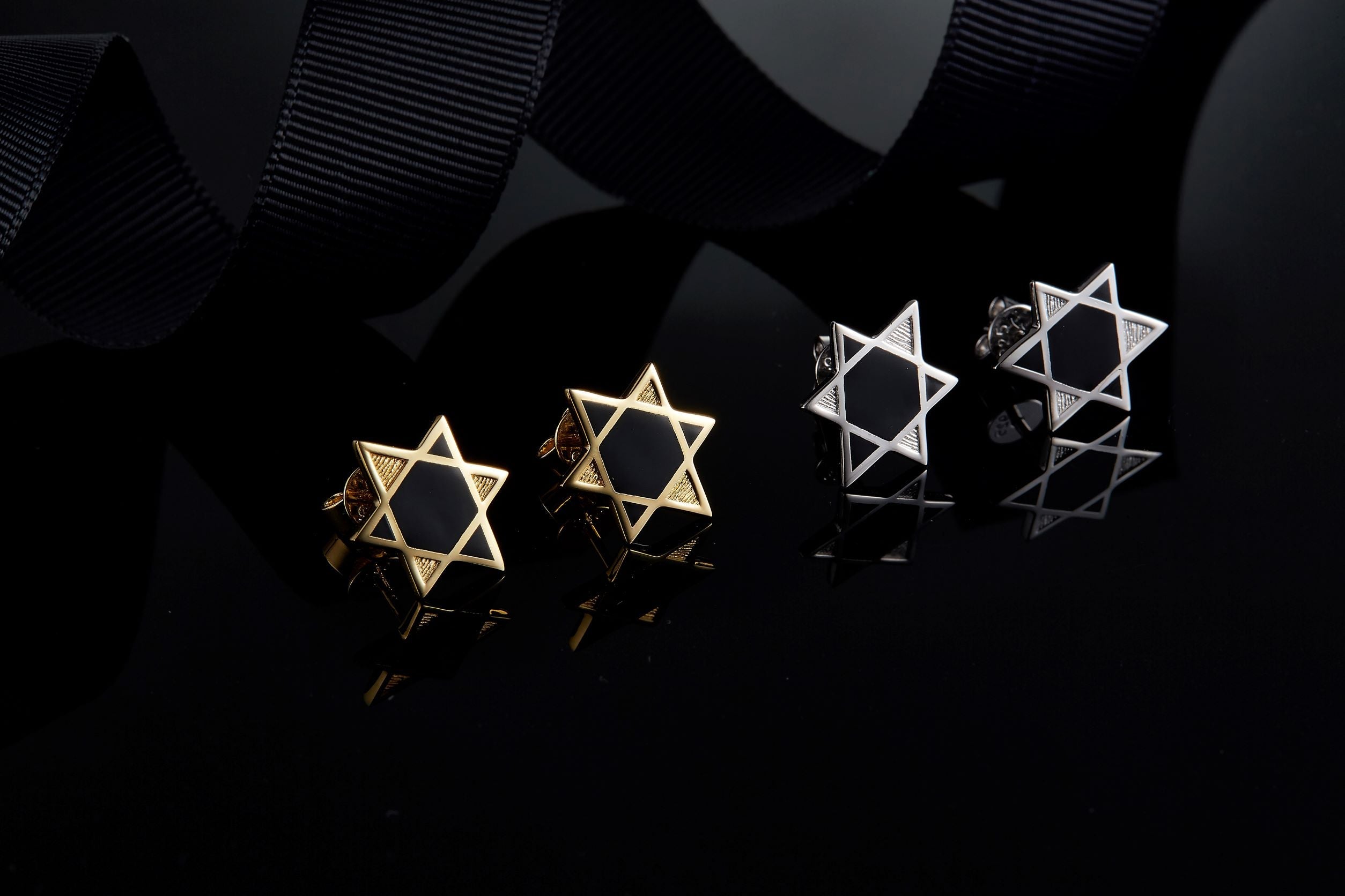 Hexagram Black Enamel Stud Earrings