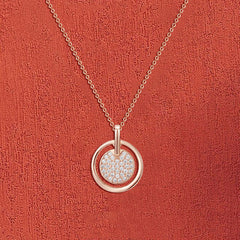 Round Full Zircon Circle Pendant Silver Necklace for Women