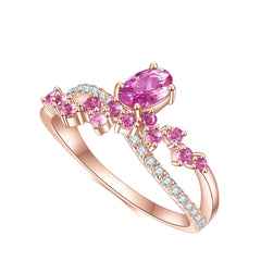 Barbie Pink Corundum and Black Zircon Sterling Silver Ring for Women