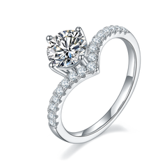 Cathedral 1.0Carat Round Cut Moissanite V-Shape Engagement Ring