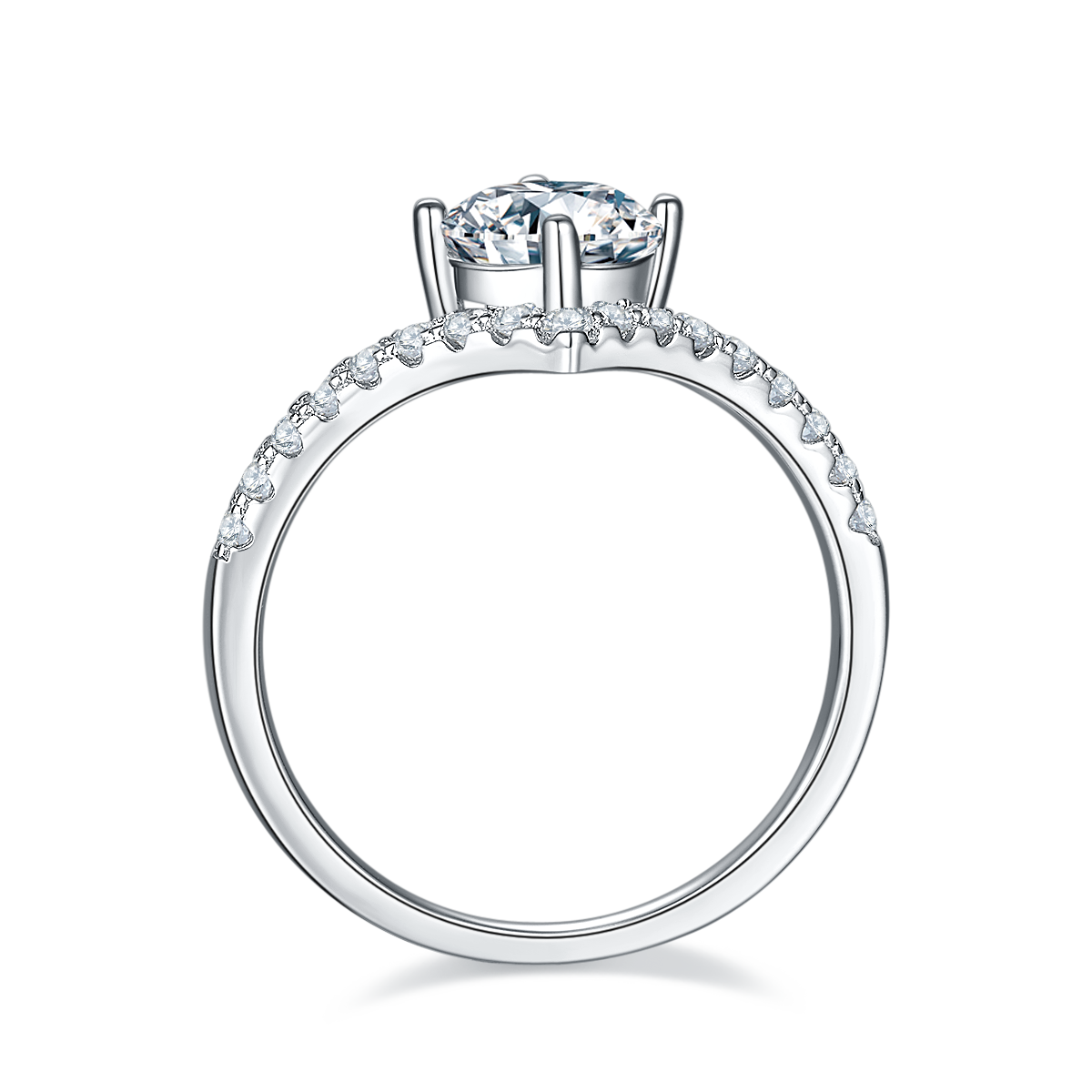 Cathedral 1.0Carat Round Cut Moissanite V-Shape Engagement Ring