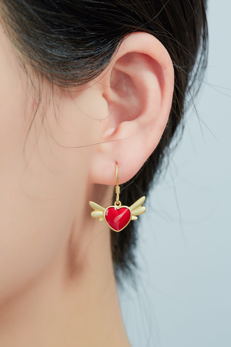 Asymmetric Cage Heart Enamel Drop Earrings