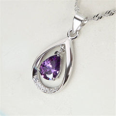 (Pendant Only) Tears Drop Zircon Silver Pendant  for Women