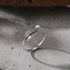 Retro Leaf Deign Opening Sterling Silver Ring