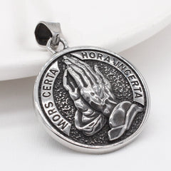 Prayer Hand Round Titanium Steel Pendant for Men