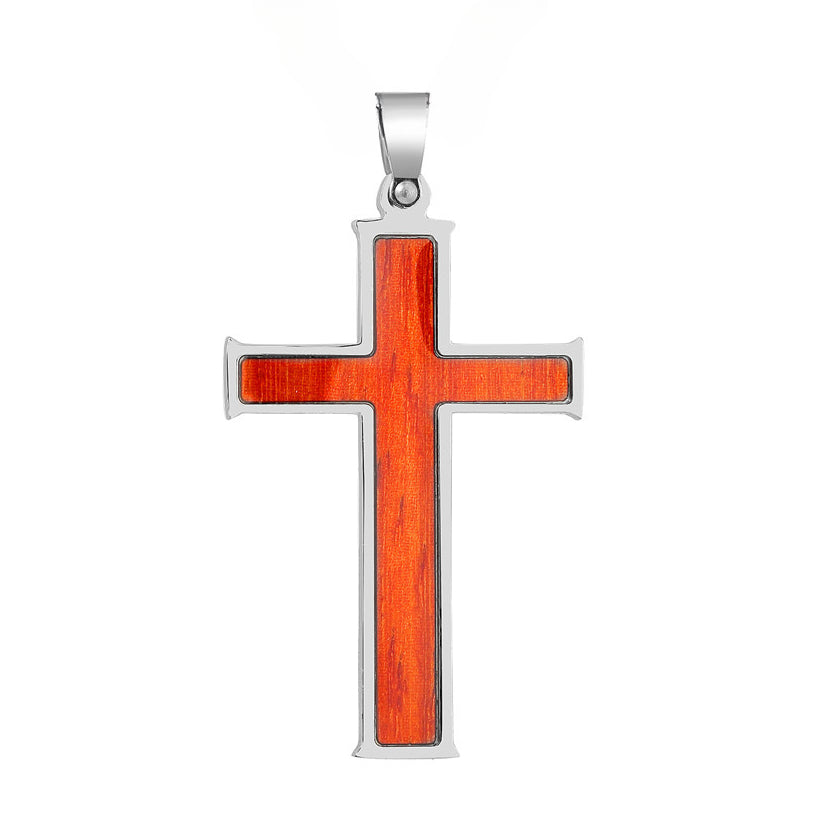 Wood Latin Cross Titanium Steel Pendant for Men