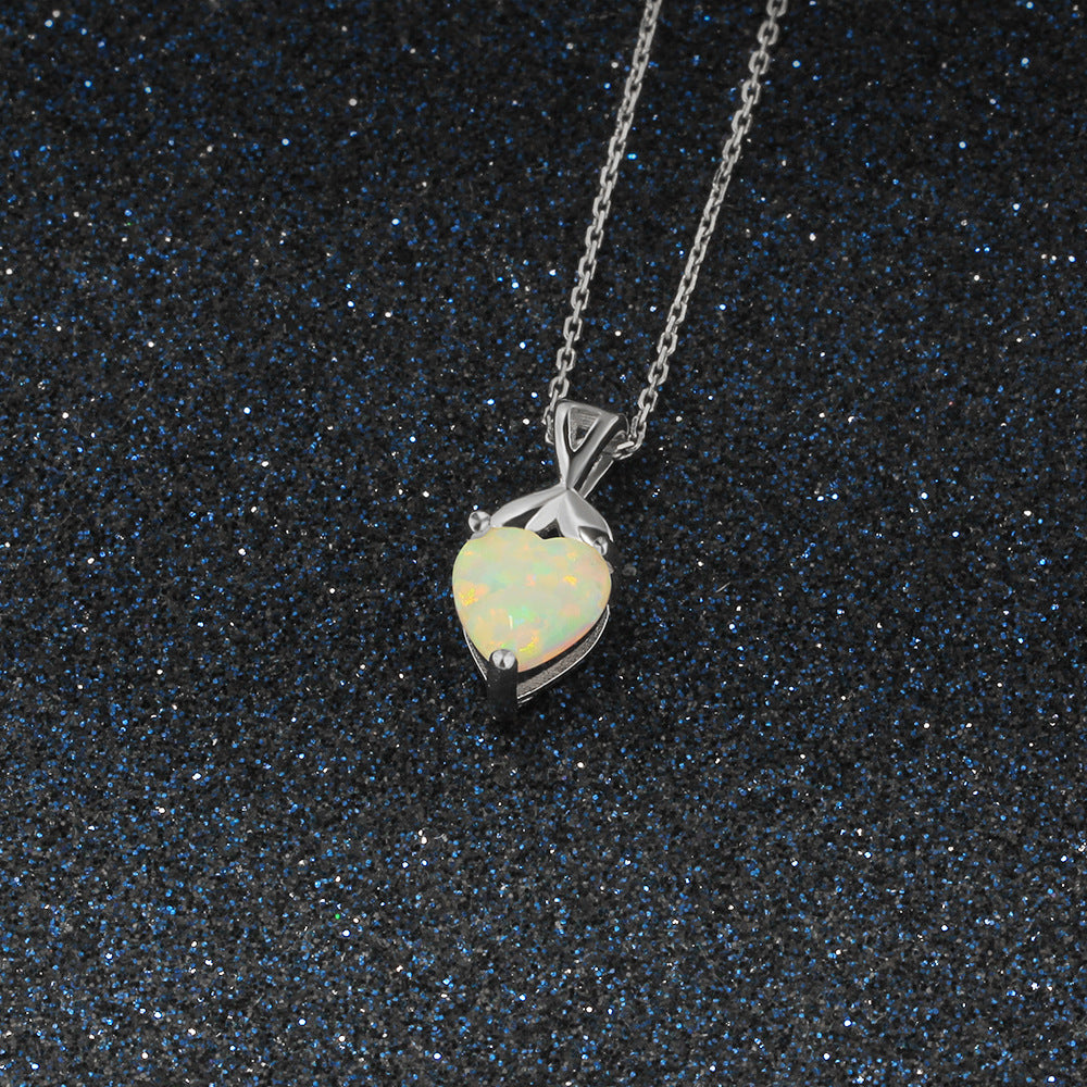 Heart Shape Opal Sterling Silver Necklace