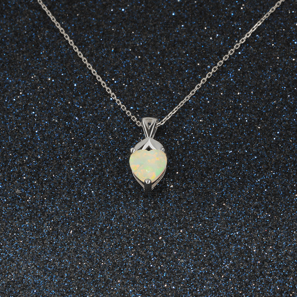 Heart Shape Opal Sterling Silver Necklace