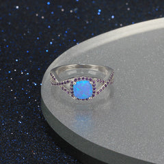 Square Opal Soleste Halo Purple Zircon Sterling Silver Ring