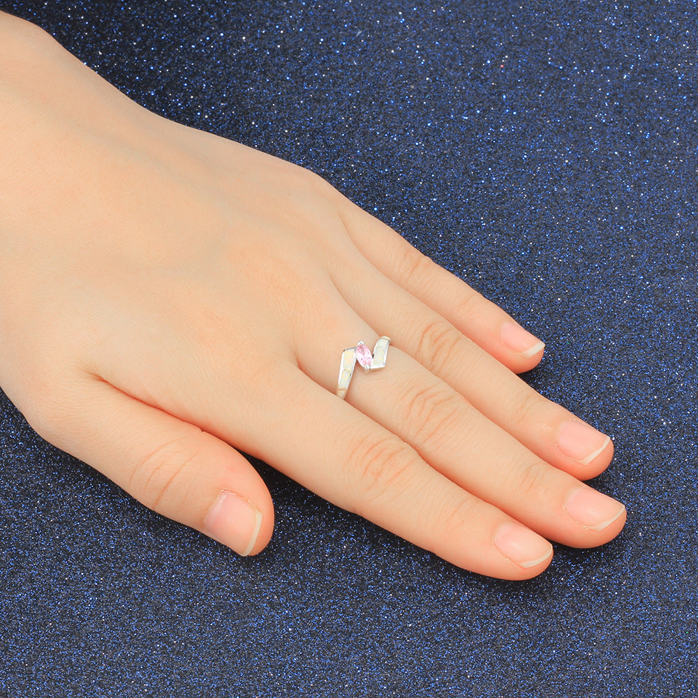 Marquise Shape Pink Zircon Opal Sterling Silver Ring