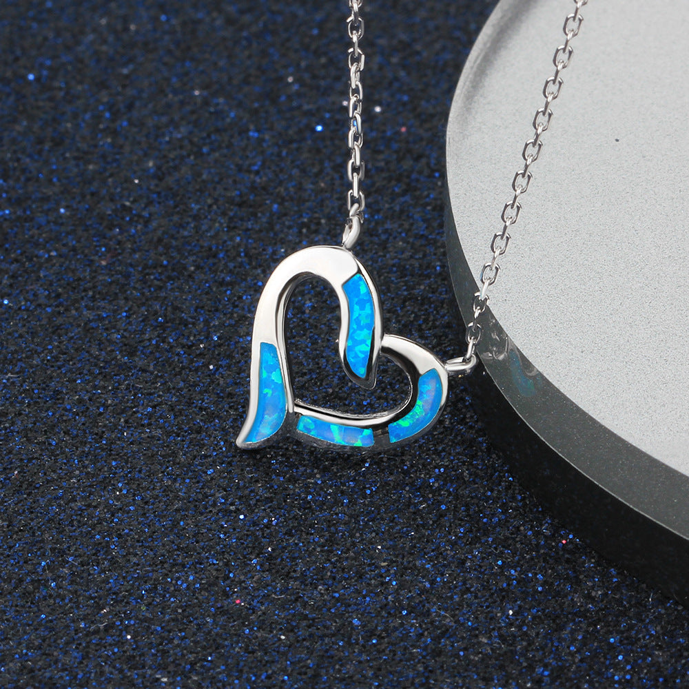 Blue Opal Heart Shap Sterling Silver Necklace