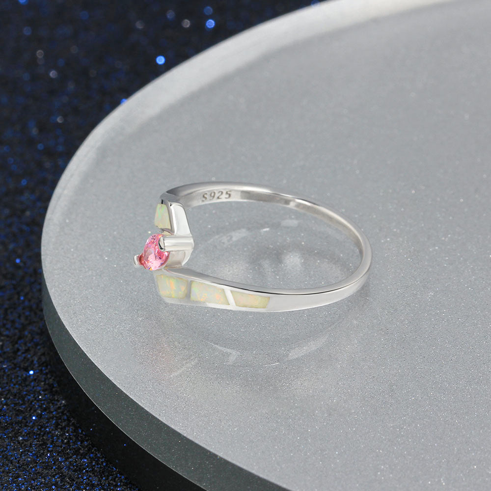 Marquise Shape Pink Zircon Opal Sterling Silver Ring