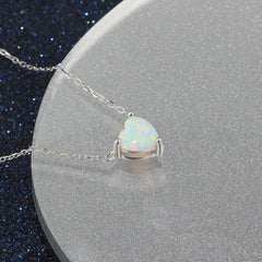 Solitaire Heart Shape Opal Sterling Silver Necklace