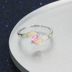 Marquise Shape Pink Zircon Opal Sterling Silver Ring