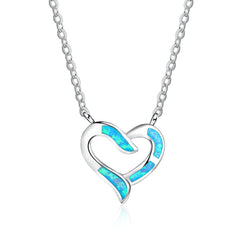 Blue Opal Heart Shap Sterling Silver Necklace