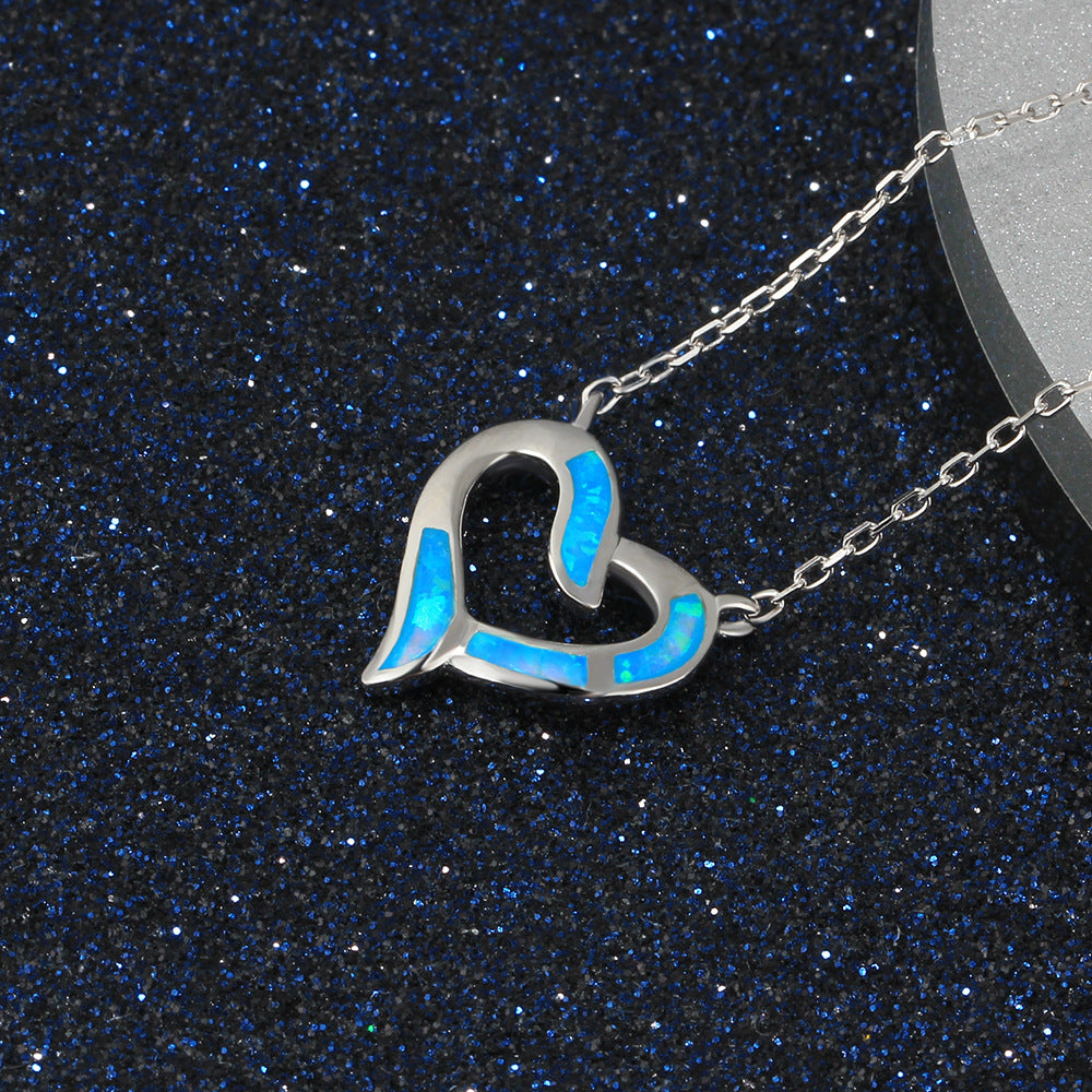 Blue Opal Heart Shap Sterling Silver Necklace