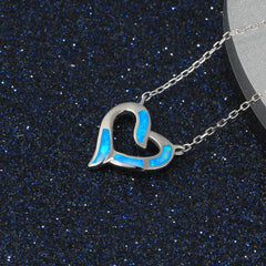 Blue Opal Heart Shap Sterling Silver Necklace