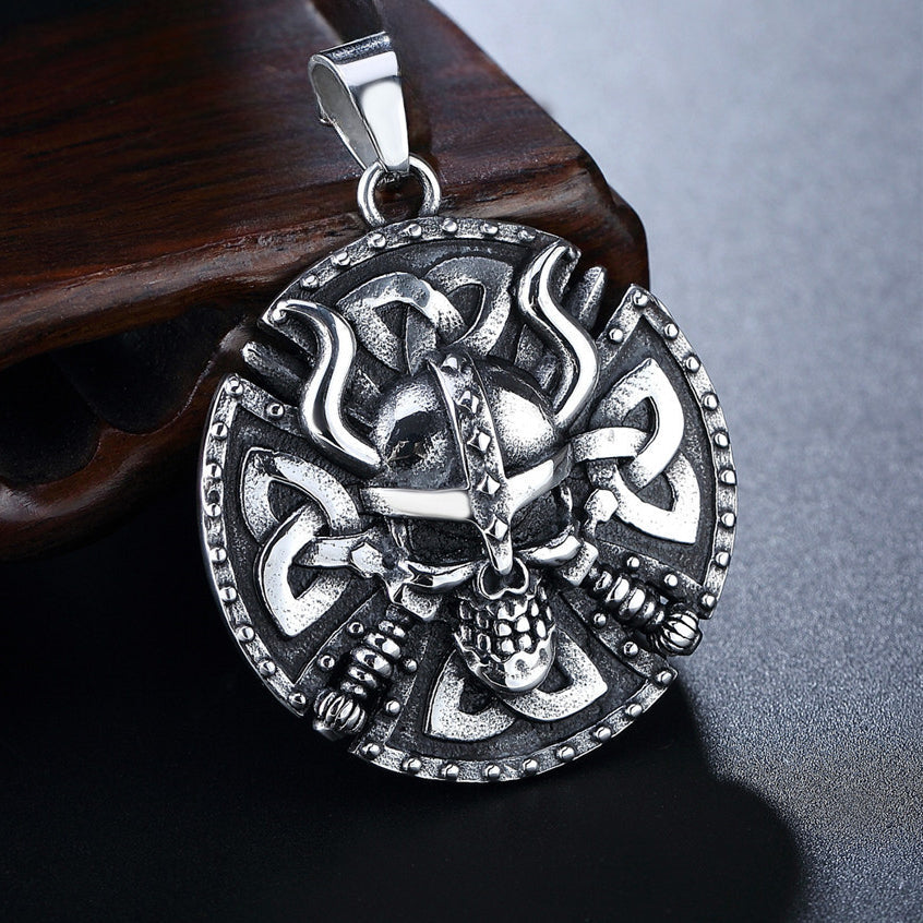 Halloween Viking Skull Warrior Round Titanium Steel Pendant for Men